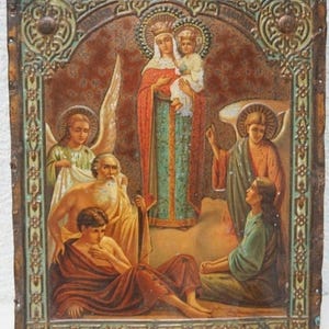 Mutter Gottes Antike russische kyrillische Ikone 19c Metall.     / Russische Ikone 19c