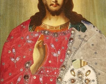 神の母アンティークロシア正教会手描きイコン、19 世紀。真鍮のオー