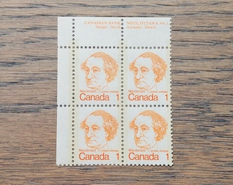 Vintage 1973 John A. MacDonald Canadian Stamps - Corner Block Set
