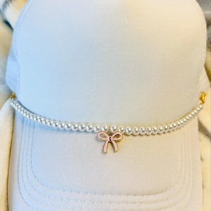 Pearl Hat Chain- Pink Bow Hat Chain- Hat Chains- Trucker Hats- Trucker Hat Chain- Classic- Custom Hat Chains