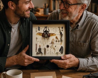 Father’s Day Insect Shadow Box, Nature Lover Gift for Dad, Beetle Specimen Frame, Unique Dad Gift, Entomology Decor, Curiosity Cabinet Art