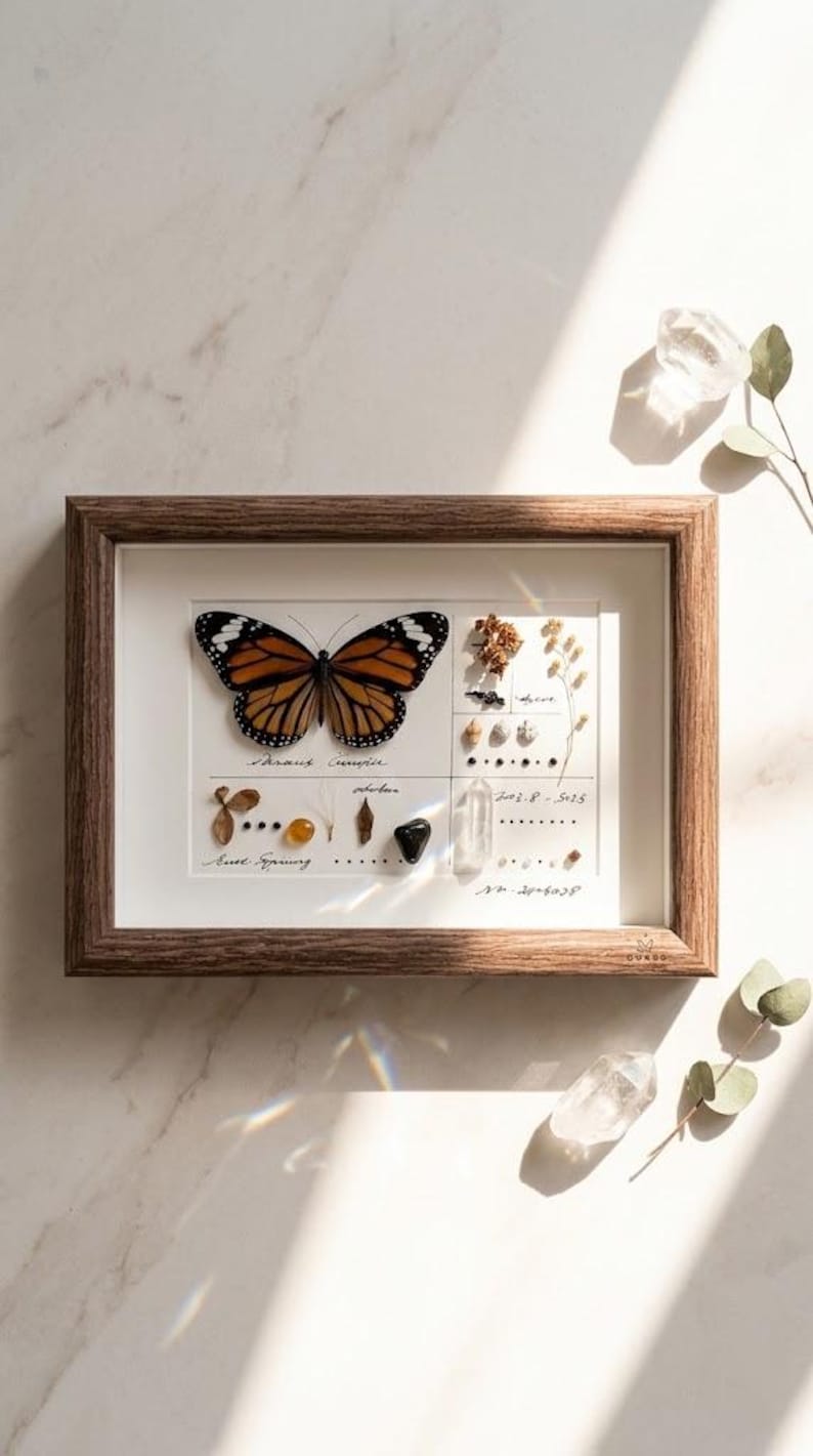 Personalized Monarch Butterfly Gift, Custom Engraved Frame, Real Specimen Art, Memorial Nature Decor for Her image 1