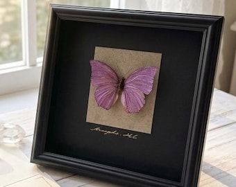 Personalized Morpho Frame, Happy Mother’s Day, Purple Butterfly Specimen Shadow Box, Handmade Insect Wall Art, Meaningful Gift for Grandmom