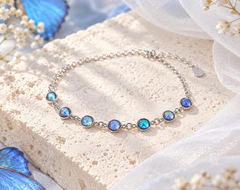Pulsera con alas de mariposa Morpho azul, joyería iridiscente que cambia de color, pulsera natural hecha a mano, regalo único para ella, regalo de Navidad