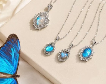 Real Blue Morpho Butterfly Wing Necklace, Iridescent Color Shift Pendant, Handmade Nature Jewelry, Unique Butterfly Gift for Her, Christmas