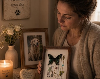 Personalized Butterfly Shadow Box, Dog Memorial Gift, Cat Remembrance Frame, Rainbow Bridge Art, Sympathy Gift for Pet Lover, Pet Loss