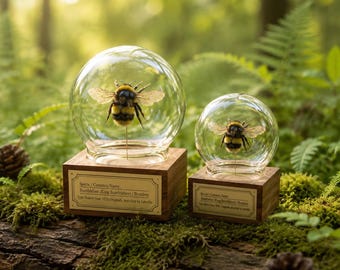 Cúpula de cristal personalizada con forma de abejorro – Exhibición de ejemplares de abejas reales – Decoración de historia natural – Regalo de cumpleaños personalizado para amantes de la naturaleza