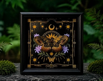 Arte de polilla de seda bronce: dorado pintado a mano, decoración de tarot celestial