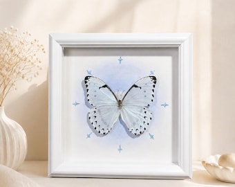 Real White Morpho Butterfly Frame, Morpho kentensis Specimen Art, Handmade Shadow Box Decor, Celestial Gift, Rare White Butterfly Wall Art