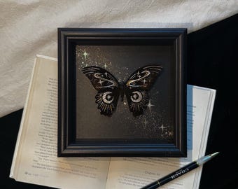 Celestial Butterfly Shadow Box | Gothic Wall Art | Mystical Framed Decor | Handmade Butterfly Frame with Stars & Moons