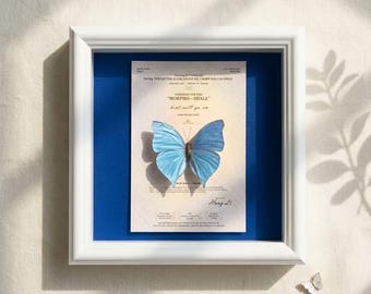 Real Butterfly Frame Morpho Inspired, White Shadow Box Butterfly Wall Art, Handmade Natural Specimen Decor, Personalized Birthday Gift Idea