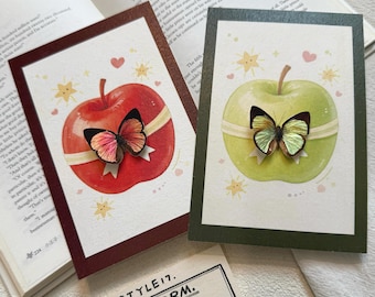 Marco de mariposa de manzana navideña / 10 x 15 cm / Regalo de mariposa real / Arte natural navideño, ejemplar ético, decoración navideña única