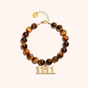 11:11 Bracelet Tigers Eye Gemstone Charm Bracelet Gold Angel Number 1111 Luxury Quality