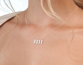 Silver Angel Number Pendant Necklace, Spiritual Protection Jewelry