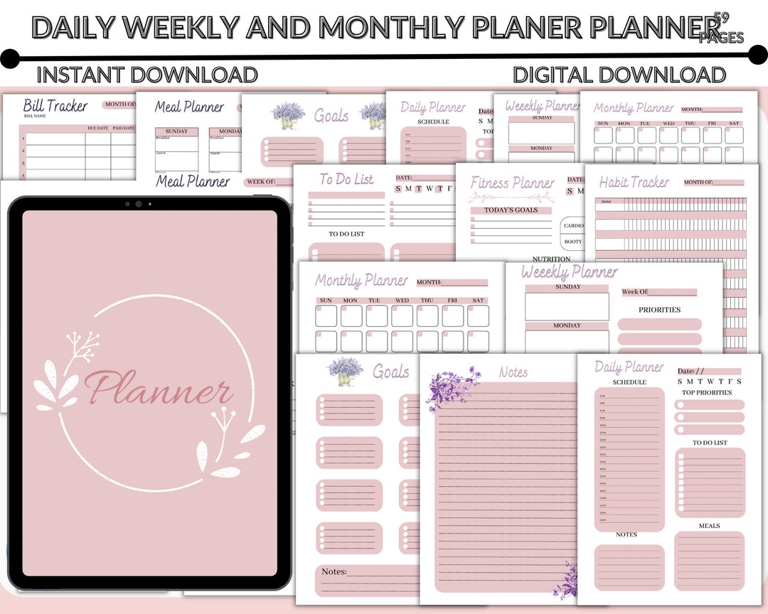 Digital Daily Weekly Monthly Planner | Customizable Productivity ...