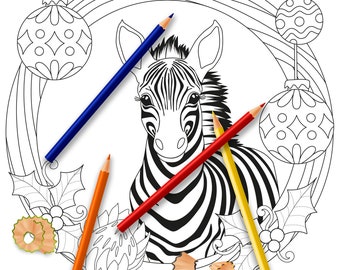 SA Christmas Zebra Colouring Page
