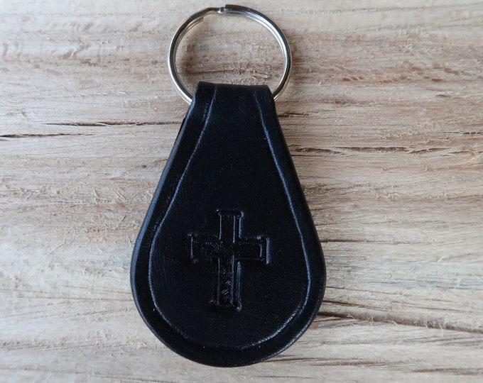 Teardrop Leather Keychain / Leather Cross Keychain Etsy