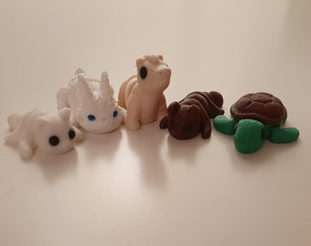 Pet Parade : Ensemble miniature pour animaux de compagnie imprimé en 3D composé de chien, chat, lapin, tortue et cheval