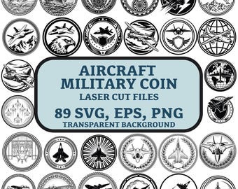 Flugzeug Militärmünze SVG Bundle für Lasergravur, 89 Challenge Coin Luftfahrt Emblem PNG EPS, Flugzeug Abzeichen Vektor Clipart, Digital