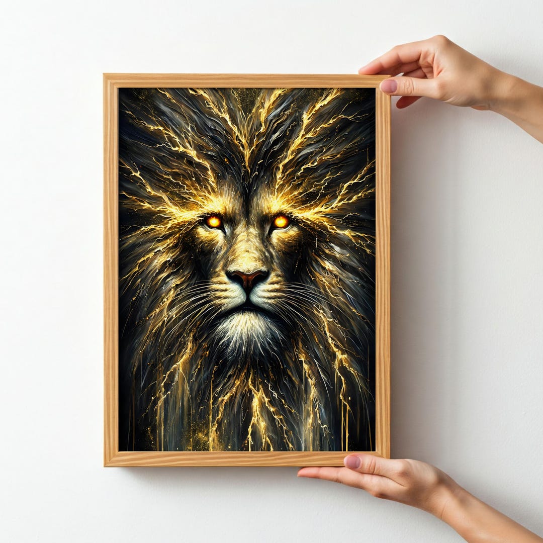 black-and-yellow-lion-wall-art-majestic-wild-animal-print-powerful