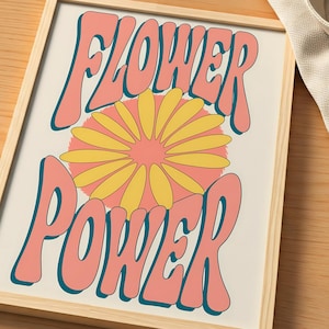 Daisy Flower Power Wall Print, Retro Flower Print, Groovy Retro Wall Decor, Retro Wall Art Poster, Trendy Wall Art, Floral Wall Art Print
