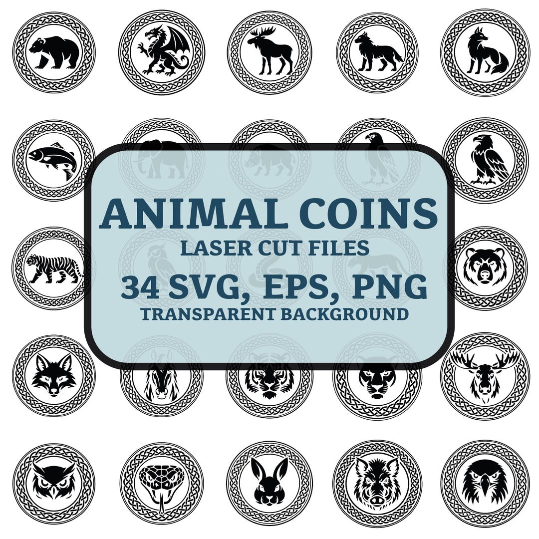 Animal Coin SVG Bundle, 34 Wildlife Medallions for Cricut PNG EPS ...