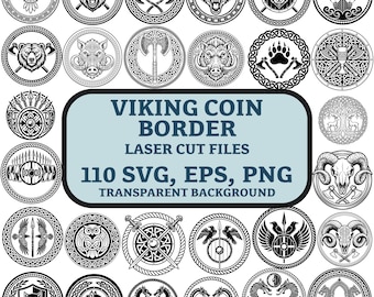 Viking Coin SVG Bundle for Laser Engraving, Norse Challenge Coin Borders, Celtic Knot Laser Cut Files, Viking Emblem PNG EPS, Digital