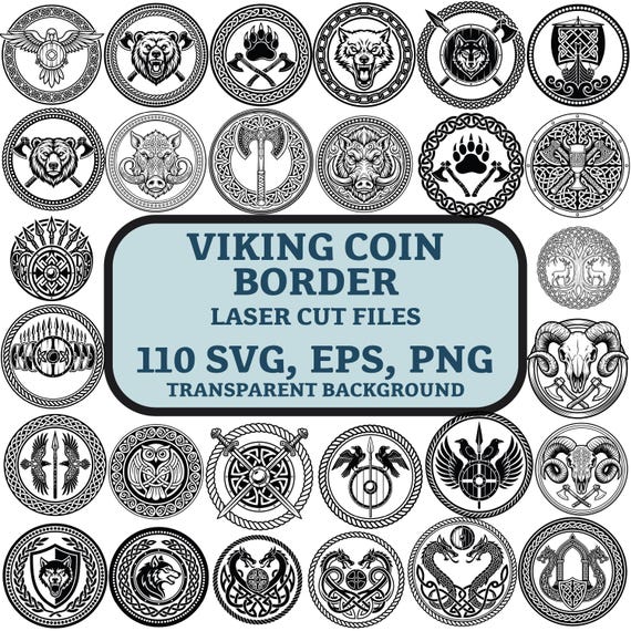 Viking Coin SVG Bundle for Laser Engraving, Norse Challenge Coin Borders, Celtic Knot Laser Cut Files, Viking Emblem PNG EPS, Digital
