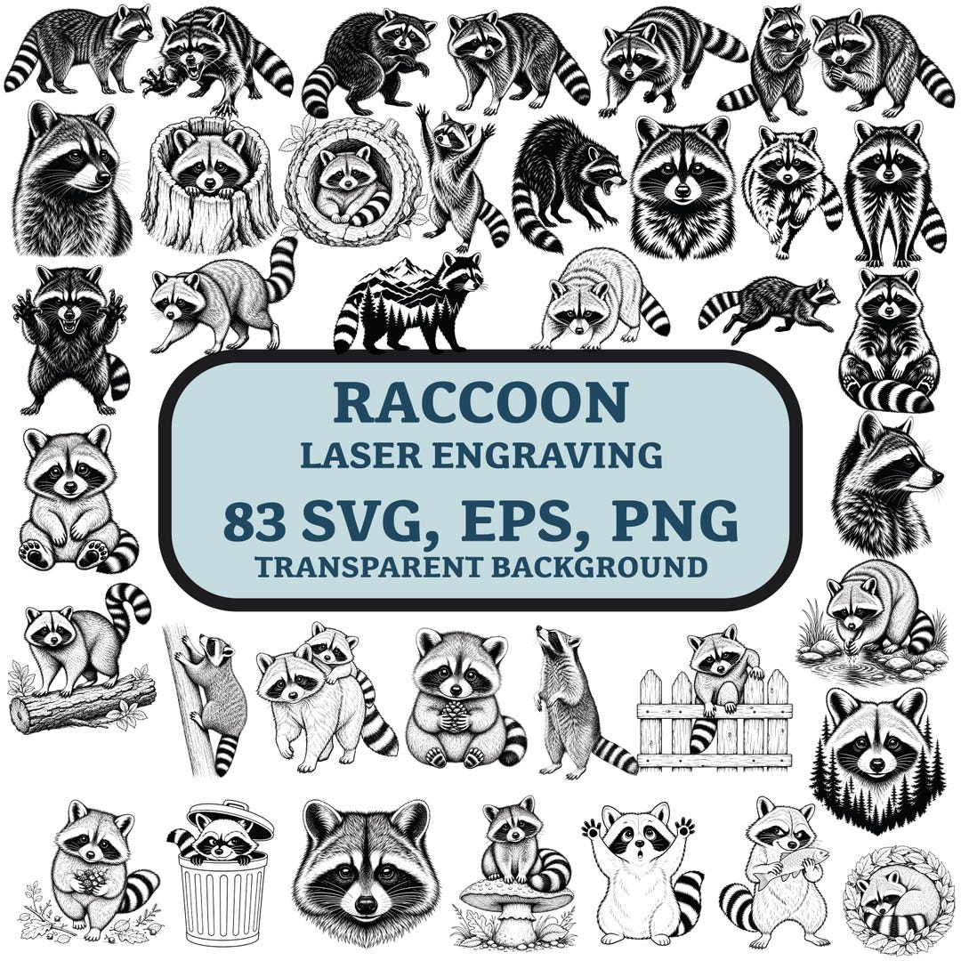 Rascal Svg Raccoon SVG Bundle for Laser Engraving, Print on Demand, Laser Cut ...