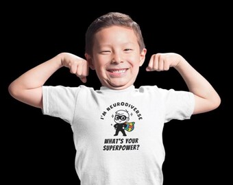 Autisme superheld jongens T-shirt, neurodiversiteitsshirt, ondersteuning autismebewustzijn, inclusieve mode, cadeau voor autistische jongen, op het spectrum
