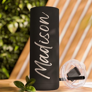 Personalized Skinny Tumbler, Matte Finish, 20 oz Custom Drinkware, Laser Engraved Cup, Travel Mug, Bridesmade Gift, Insulated Bottle