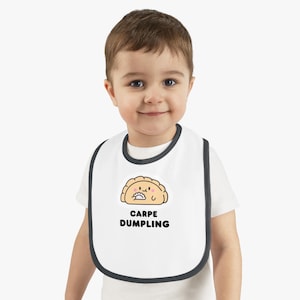 ベビービブ、Carpe Dumpling Food Lover コントラストトリム ジャージービブ、幼児の食事タイムに欠かせないもの、ベビーシャワーギフト、幼児用よだれかけ、かわいい