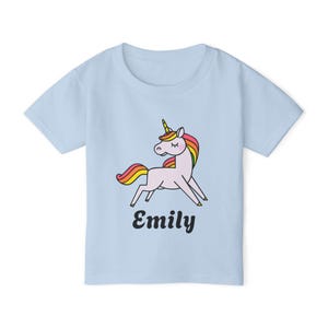 Customizable Unicorn Kids Tee, Kid&#39;s Name Personalized Baby Shirt, Kids Unicorn Print Cotton Top, Children&#39;s Clothing