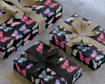 Butterfly Wrapping Paper, Vintage Butterfly Gift Wrap, 1pc, Holiday Gift Wrap Roll, Gift Packaging Supplies, Butterfly Paper, Luxury Gift
