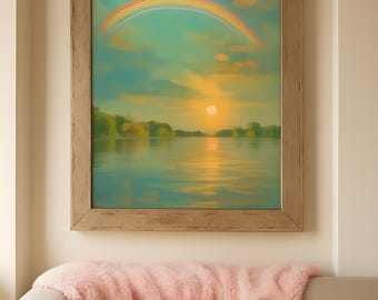 Impressionist Chesapeake Bay Print, Rainbow Sunset Art, Digital Wall Art, Home Decor, Coastal Art, Gift for Art Lovers, Housewarming Gift