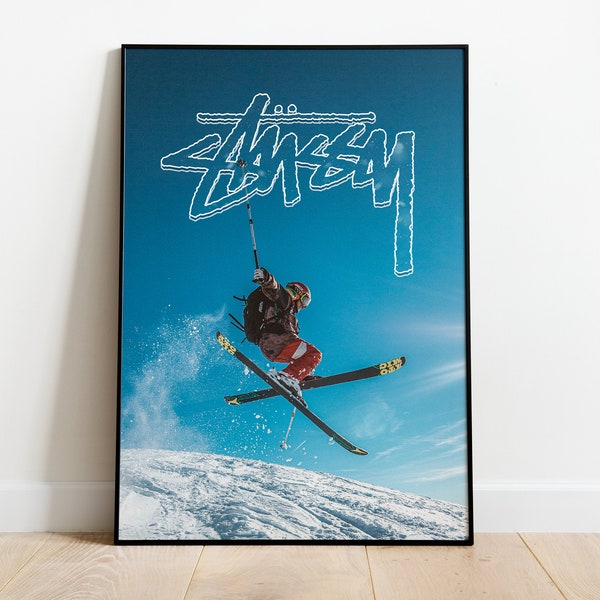 Poster Stussy sugli sci - Spedizione gratuita - Carta da 170 g/m² - Decorazione da parete per la tua camera/ufficio/casa