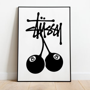 Stussy 8-Ball Cherry Black/White Streetwear Poster - Free Shipping - 170GSM Paper - Wall Art For Your Room/Office/House