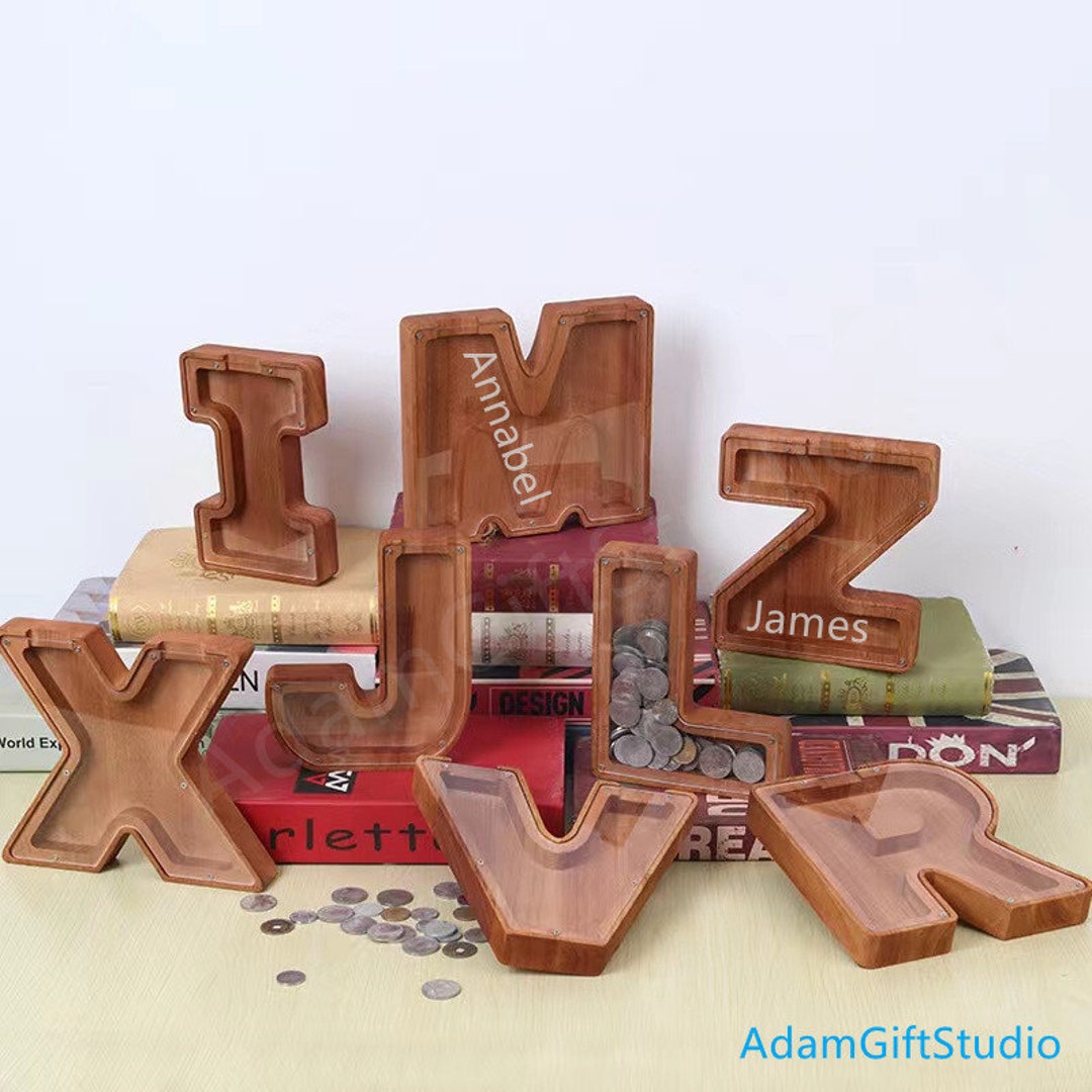 Personalized Wooden Letter Piggy Bank Name Piggy Bank Etsy