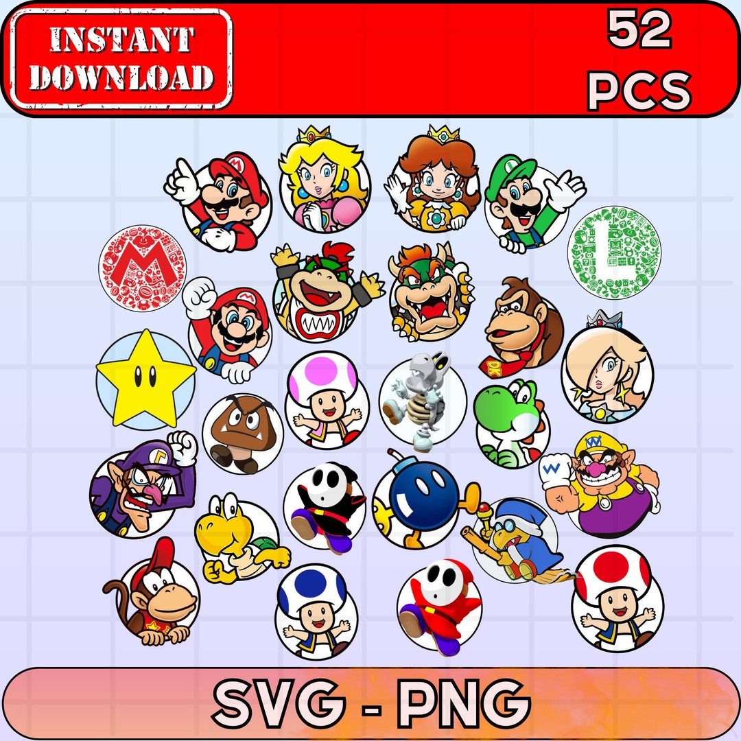 Super Mario Circle Logo Svg Png Bundle 52 Pcs,super Mario Characters ...