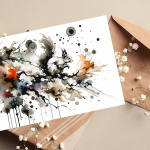 Eekhoornwenskaart, abstracte aquarel Brits wildlife geïnspireerd-kunstkaart blanco van binnen, cadeau voor natuurliefhebber