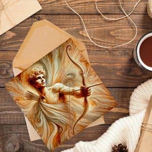 Carte de voeux Eros Dieu grec de l'amour - Art abstrait impressionniste vierge à l'intérieur - Parfaite pour la fête des pères ou les anniversaires