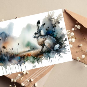 Hase-Grußkarte, abstraktes Aquarell, britische Tierwelt inspiriert – Kunstkarte innen leer, Geschenk für Naturliebhaber