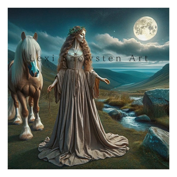 Rhiannon, Welsh Celtic Goddess of Horses Digital Download, Wall Art, Vintage Illustration