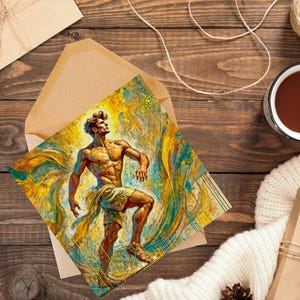 Biglietto d'auguri per il dio greco dei viaggi e dei messaggi di Hermes - Arte astratta impressionista all'interno vuoto - Perfetto per la festa del papà o i compleanni