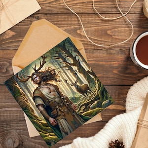 Deus Celta Cernunnos - Cartão Artístico em Branco, Mitologia Pagã, ideal para Bruxas e Pagãos