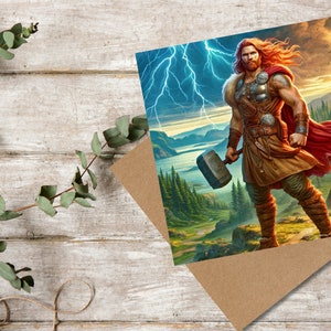 Biglietto d'auguri Thor, dio nordico del tuono e della forza - Biglietto d'auguri vuoto all'interno, regalo per i fan della mitologia nordica