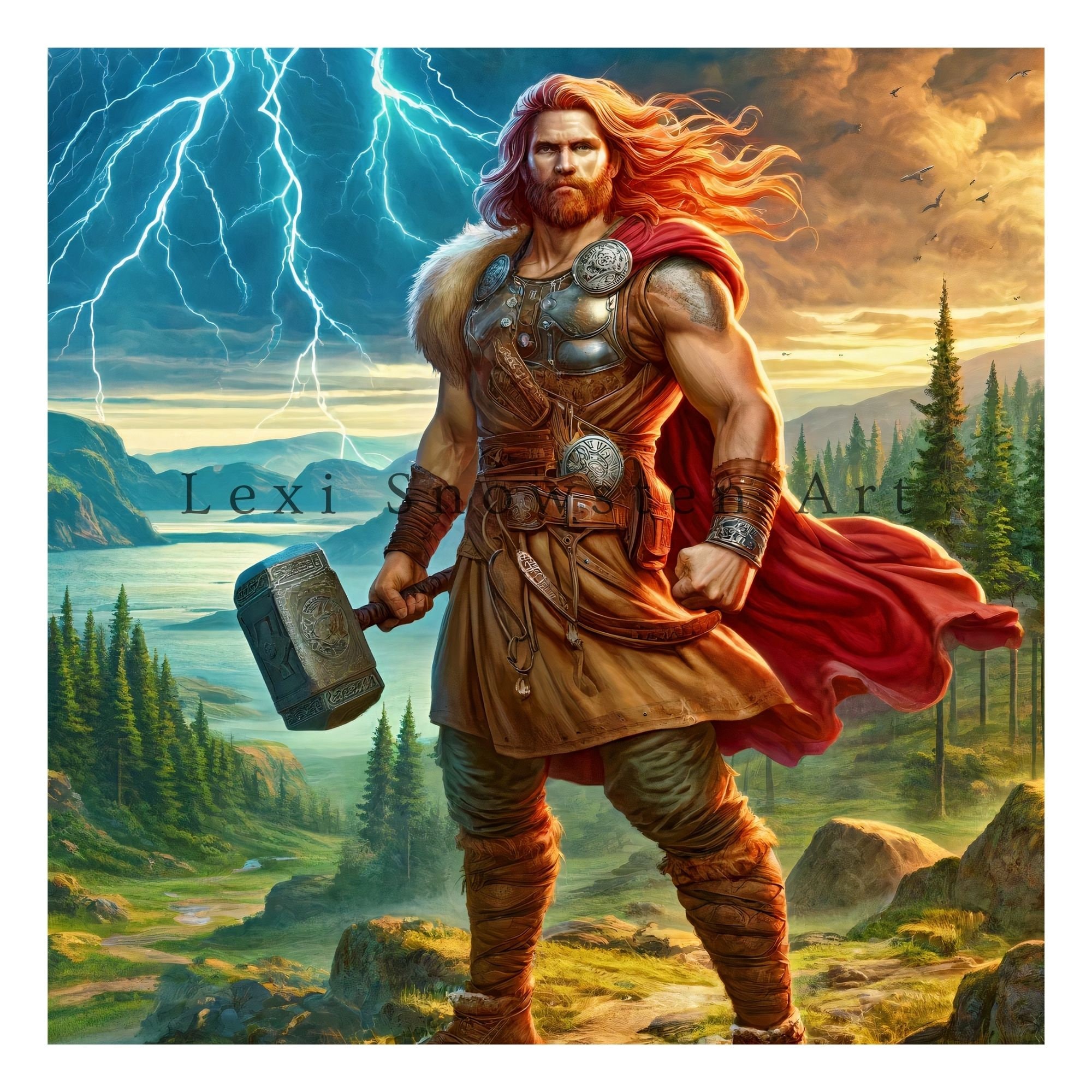 Thor, Norse God of Thunder and Strength, Digital Art Print, Wall