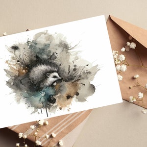 Biglietto d'auguri riccio, acquerello astratto ispirato alla fauna selvatica britannica - Biglietto d'arte vuoto all'interno, regalo per gli amanti della natura
