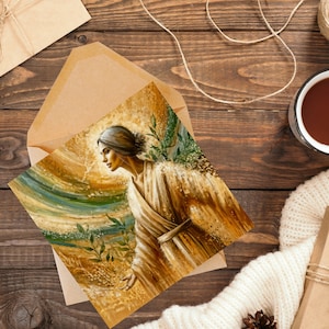 Demetra, dea greca dell'agricoltura e del raccolto, biglietto d'auguri impressionista di arte astratta - interno vuoto, ideale per Wiccan e pagani