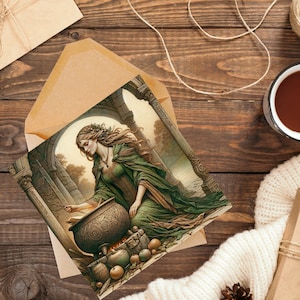 Déesse celtique Cerridwen - carte de voeux artistique vierge, mythologie païenne, idéale pour les sorcières et les païens